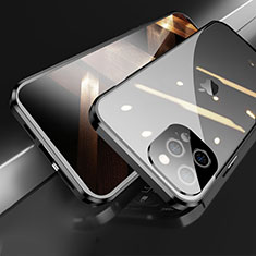 Apple iPhone 14 Pro用ケース 高級感 手触り良い アルミメタル 製の金属製 360度 フルカバーバンパー 鏡面 カバー M05 アップル ブラック