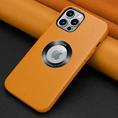 Apple iPhone 14 Pro用ケース 高級感 手触り良いレザー柄 A08 アップル オレンジ