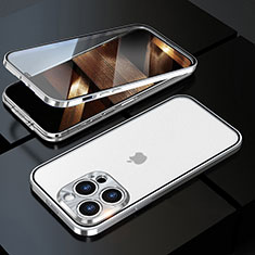 Apple iPhone 14 Pro用ケース 高級感 手触り良い アルミメタル 製の金属製 360度 フルカバーバンパー 鏡面 カバー M01 アップル シルバー