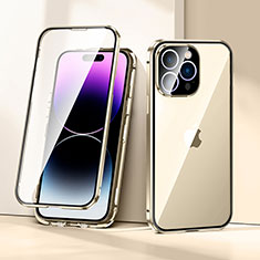 Apple iPhone 14 Pro用ケース 高級感 手触り良い アルミメタル 製の金属製 360度 フルカバーバンパー 鏡面 カバー LK2 アップル ゴールド