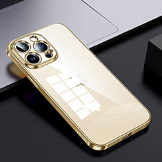 Apple iPhone 14 Pro用ハイブリットバンパーケース クリア透明 プラスチック カバー LD2 アップル ゴールド
