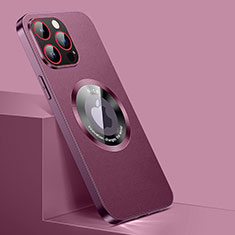 Apple iPhone 14 Pro用ケース 高級感 手触り良いレザー柄 Mag-Safe 磁気 Magnetic QC1 アップル レッド
