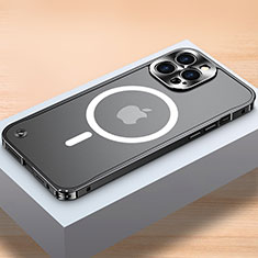Apple iPhone 14 Pro用ケース 高級感 手触り良い メタル兼プラスチック バンパー Mag-Safe 磁気 Magnetic QC1 アップル ブラック