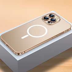Apple iPhone 14 Pro用ケース 高級感 手触り良い メタル兼プラスチック バンパー Mag-Safe 磁気 Magnetic QC2 アップル ゴールド