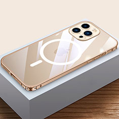 Apple iPhone 14 Pro用ケース 高級感 手触り良い メタル兼プラスチック バンパー Mag-Safe 磁気 Magnetic QC4 アップル ゴールド