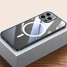 Apple iPhone 14 Pro用ケース 高級感 手触り良い メタル兼プラスチック バンパー Mag-Safe 磁気 Magnetic QC4 アップル ブラック