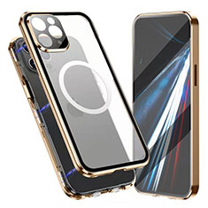Apple iPhone 14 Pro用ケース 高級感 手触り良い アルミメタル 製の金属製 360度 フルカバーバンパー 鏡面 カバー Mag-Safe 磁気 Magnetic アップル ゴールド