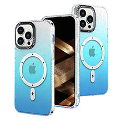 Apple iPhone 14 Pro用極薄ソフトケース グラデーション 勾配色 クリア透明 Mag-Safe 磁気 Magnetic アップル ブルー