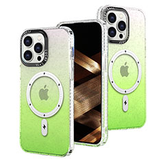 Apple iPhone 14 Pro用極薄ソフトケース グラデーション 勾配色 クリア透明 Mag-Safe 磁気 Magnetic アップル グリーン
