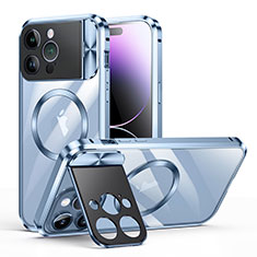 Apple iPhone 14 Pro用ケース 高級感 手触り良い メタル兼プラスチック バンパー Mag-Safe 磁気 Magnetic LK4 アップル ネイビー