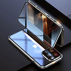 Apple iPhone 14 Pro Max用ケース 高級感 手触り良い アルミメタル 製の金属製 360度 フルカバーバンパー 鏡面 カバー M08 アップル シルバー