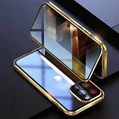 Apple iPhone 14 Pro Max用ケース 高級感 手触り良い アルミメタル 製の金属製 360度 フルカバーバンパー 鏡面 カバー M08 アップル ゴールド
