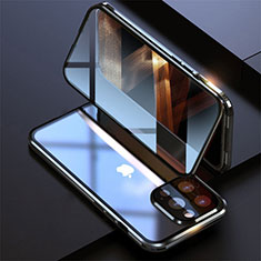 Apple iPhone 14 Pro Max用ケース 高級感 手触り良い アルミメタル 製の金属製 360度 フルカバーバンパー 鏡面 カバー M08 アップル ブラック
