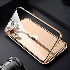 Apple iPhone 14 Pro Max用ケース 高級感 手触り良い アルミメタル 製の金属製 360度 フルカバーバンパー 鏡面 カバー M09 アップル ゴールド