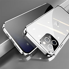 Apple iPhone 14 Pro Max用ケース 高級感 手触り良い アルミメタル 製の金属製 360度 フルカバーバンパー 鏡面 カバー M04 アップル シルバー