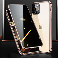 Apple iPhone 14 Pro Max用ケース 高級感 手触り良い アルミメタル 製の金属製 360度 フルカバーバンパー 鏡面 カバー M03 アップル ローズゴールド