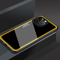 Apple iPhone 14 Pro Max用ハイブリットバンパーケース プラスチック 鏡面 カバー M01 アップル イエロー
