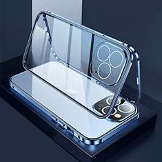 Apple iPhone 14 Pro Max用ケース 高級感 手触り良い アルミメタル 製の金属製 360度 フルカバーバンパー 鏡面 カバー M02 アップル ネイビー