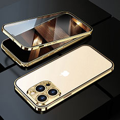 Apple iPhone 14 Pro Max用ケース 高級感 手触り良い アルミメタル 製の金属製 360度 フルカバーバンパー 鏡面 カバー M01 アップル ゴールド