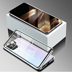 Apple iPhone 14 Pro Max用ケース 高級感 手触り良い アルミメタル 製の金属製 360度 フルカバーバンパー 鏡面 カバー アップル シルバー