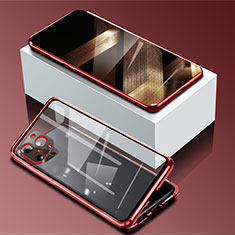 Apple iPhone 14 Pro Max用ケース 高級感 手触り良い アルミメタル 製の金属製 360度 フルカバーバンパー 鏡面 カバー アップル レッド