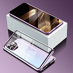 Apple iPhone 14 Pro Max用ケース 高級感 手触り良い アルミメタル 製の金属製 360度 フルカバーバンパー 鏡面 カバー アップル パープル
