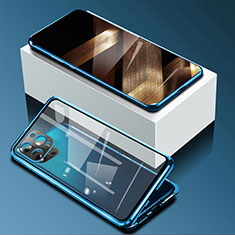 Apple iPhone 14 Pro Max用ケース 高級感 手触り良い アルミメタル 製の金属製 360度 フルカバーバンパー 鏡面 カバー アップル ネイビー