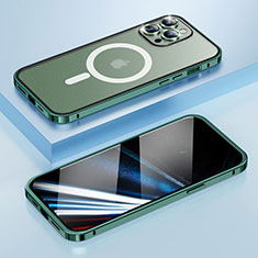 Apple iPhone 14 Pro Max用ケース 高級感 手触り良い メタル兼プラスチック バンパー Mag-Safe 磁気 Magnetic LF1 アップル グリーン