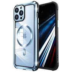 Apple iPhone 14 Pro Max用ケース 高級感 手触り良い メタル兼プラスチック バンパー Mag-Safe 磁気 Magnetic LF2 アップル ネイビー