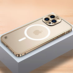 Apple iPhone 14 Pro Max用ケース 高級感 手触り良い メタル兼プラスチック バンパー Mag-Safe 磁気 Magnetic QC1 アップル ゴールド