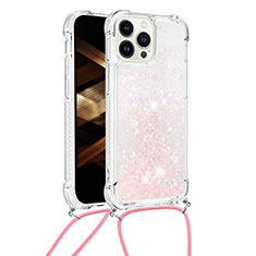 Apple iPhone 14 Pro Max用シリコンケース ソフトタッチラバー ブリンブリン カバー 携帯ストラップ S03 アップル ピンク