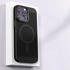 Apple iPhone 14 Pro Max用ハードケース プラスチック メッシュ デザイン カバー Mag-Safe 磁気 Magnetic アップル ブラック