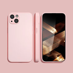 Apple iPhone 15用360度 フルカバー極薄ソフトケース シリコンケース 耐衝撃 全面保護 バンパー S09 アップル ピンク