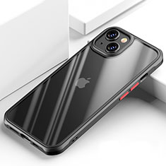 Apple iPhone 15用ハイブリットバンパーケース クリア透明 プラスチック 鏡面 カバー M03 アップル ブラック