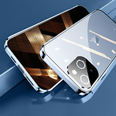 Apple iPhone 15用ケース 高級感 手触り良い アルミメタル 製の金属製 360度 フルカバーバンパー 鏡面 カバー M05 アップル ネイビー
