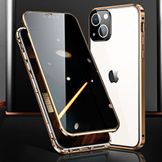 Apple iPhone 15用ケース 高級感 手触り良い アルミメタル 製の金属製 360度 フルカバーバンパー 鏡面 カバー M03 アップル ゴールド