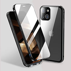 Apple iPhone 15用ケース 高級感 手触り良い アルミメタル 製の金属製 360度 フルカバーバンパー 鏡面 カバー M02 アップル ブラック