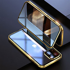 Apple iPhone 15用ケース 高級感 手触り良い アルミメタル 製の金属製 360度 フルカバーバンパー 鏡面 カバー M08 アップル ゴールド