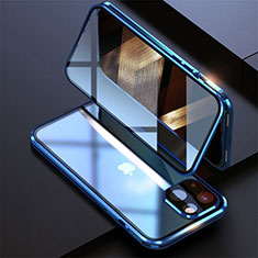Apple iPhone 15用ケース 高級感 手触り良い アルミメタル 製の金属製 360度 フルカバーバンパー 鏡面 カバー M08 アップル ネイビー