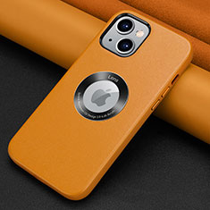 Apple iPhone 15用ケース 高級感 手触り良いレザー柄 A08 アップル オレンジ