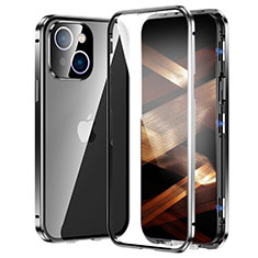 Apple iPhone 15用ケース 高級感 手触り良い アルミメタル 製の金属製 360度 フルカバーバンパー 鏡面 カバー LK2 アップル ブラック