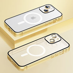 Apple iPhone 15用ケース 高級感 手触り良い メタル兼プラスチック バンパー Mag-Safe 磁気 Magnetic Bling-Bling LF1 アップル ゴールド