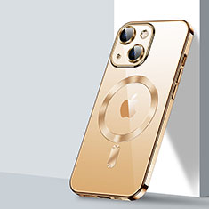 Apple iPhone 15用極薄ソフトケース シリコンケース 耐衝撃 全面保護 クリア透明 カバー Mag-Safe 磁気 Magnetic LD2 アップル ゴールド