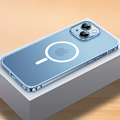 Apple iPhone 15用ケース 高級感 手触り良い メタル兼プラスチック バンパー Mag-Safe 磁気 Magnetic QC2 アップル ネイビー