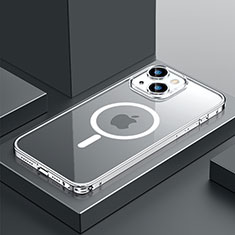 Apple iPhone 15用ケース 高級感 手触り良い メタル兼プラスチック バンパー Mag-Safe 磁気 Magnetic QC3 アップル シルバー