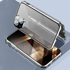 Apple iPhone 15用ケース 高級感 手触り良い アルミメタル 製の金属製 360度 フルカバーバンパー 鏡面 カバー LK3 アップル シルバー