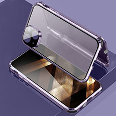 Apple iPhone 15用ケース 高級感 手触り良い アルミメタル 製の金属製 360度 フルカバーバンパー 鏡面 カバー LK3 アップル パープル