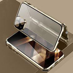 Apple iPhone 15用ケース 高級感 手触り良い アルミメタル 製の金属製 360度 フルカバーバンパー 鏡面 カバー LK3 アップル ゴールド