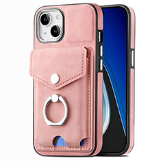 Apple iPhone 15用シリコンケース ソフトタッチラバー レザー柄 カバー SD16 アップル ピンク