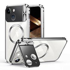 Apple iPhone 15用ケース 高級感 手触り良い メタル兼プラスチック バンパー Mag-Safe 磁気 Magnetic LK4 アップル シルバー